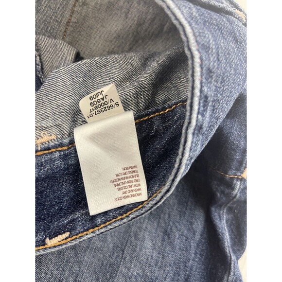 Old Navy Womens 8 Blue Denim Jean Mini Skirt Low Rise Faded Pockets Slit Back - Picture 3 of 6